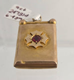 9ct Yellow Gold Locket with Red Stone