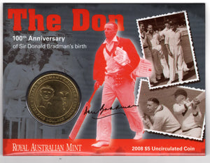 2008 The Don 100th Anniversary of Sir Donald Bradman's Birth $5 Coin