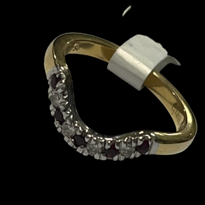 18ct  Gold Curved Natural Ruby and Diamond Band with Valuation