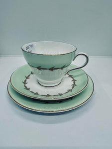 Royal Grafton Green White and Gold Trio Tea Set