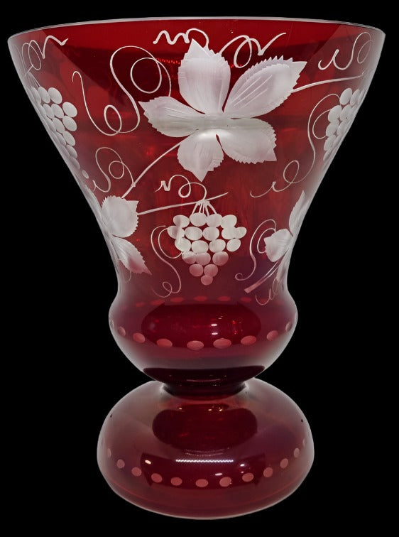 Cranberry Cut to Clear Vase with Frog