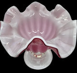 Cranberry and White Glass Footed Bowl
