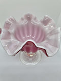 Cranberry and White Glass Footed Bowl
